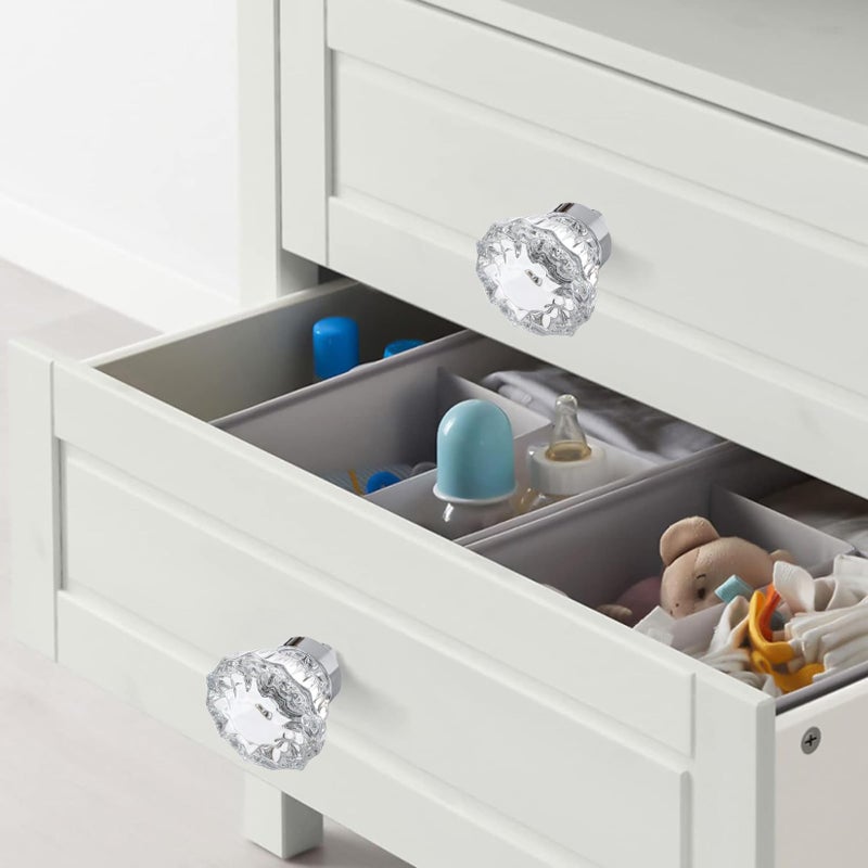 CEYMIO Glass Cabinet Knobs 16 Pack Crystal Vintage Knob for Kitchen Closet Dresser Cupboard Wardrobe, Clear Cabinets Hardwares Unique Decor Accessories with Screws Washers, Polished Chrome - Image 5